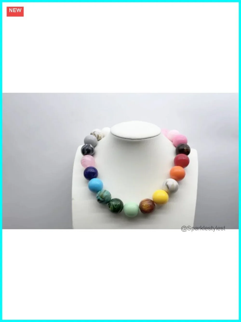 Chunky Beaded Necklace Boho Choker Statement Resin Jewelry Gift